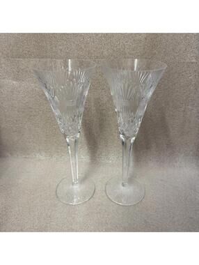 Pair of WATERFORD CRYSTAL Millennium Prosperity Wheat Champagne Toasting Flutes